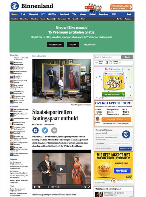 Media-aandacht voor de staatsieportretten van Willem- Alexander en Maxima die een plaats krijgen in de Sociëteit De Witte in Den Haag. 